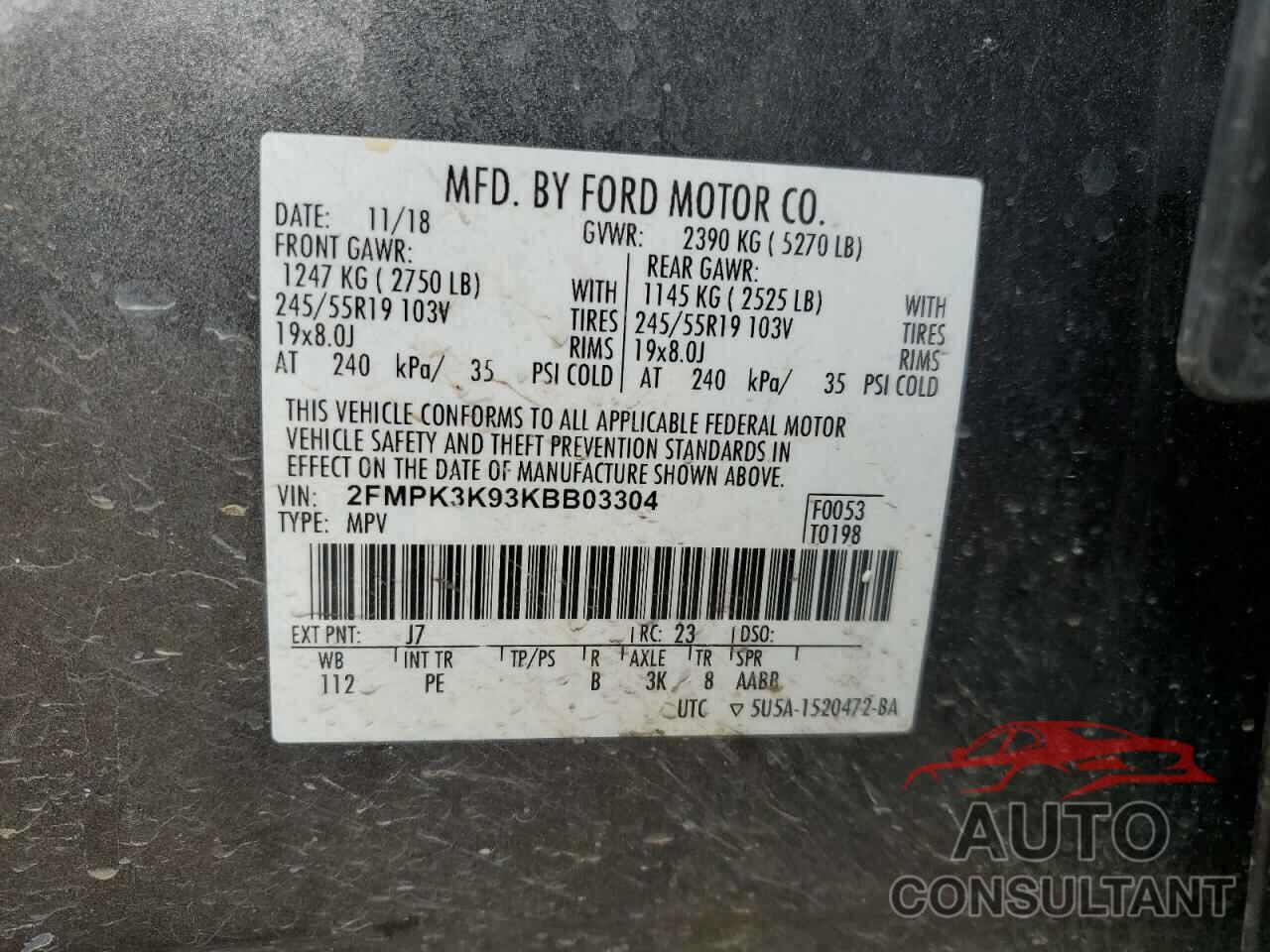 FORD EDGE 2019 - 2FMPK3K93KBB03304