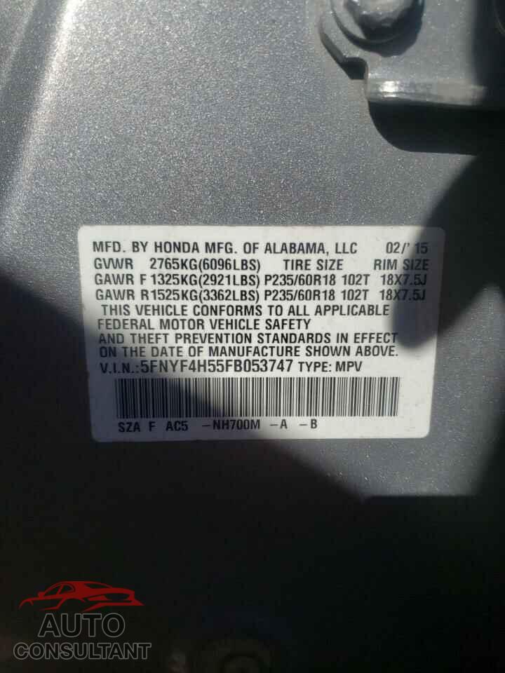 HONDA PILOT 2015 - 5FNYF4H55FB053747