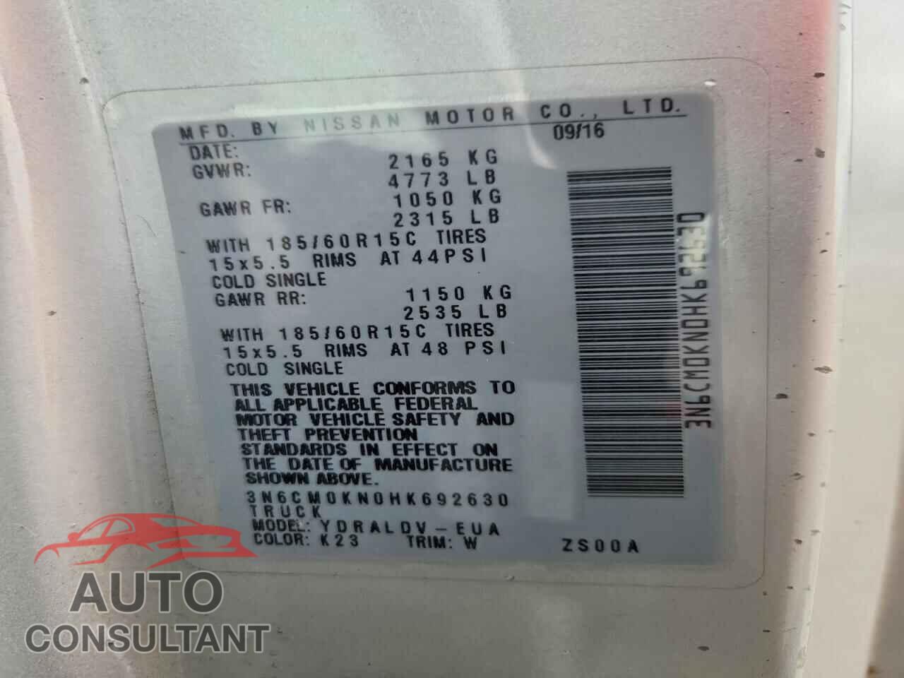 NISSAN NV 2017 - 3N6CM0KN0HK692630