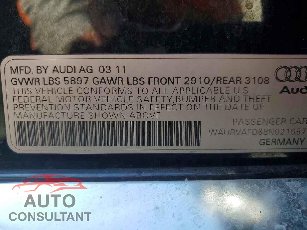 AUDI A8 2011 - WAURVAFD6BN021057