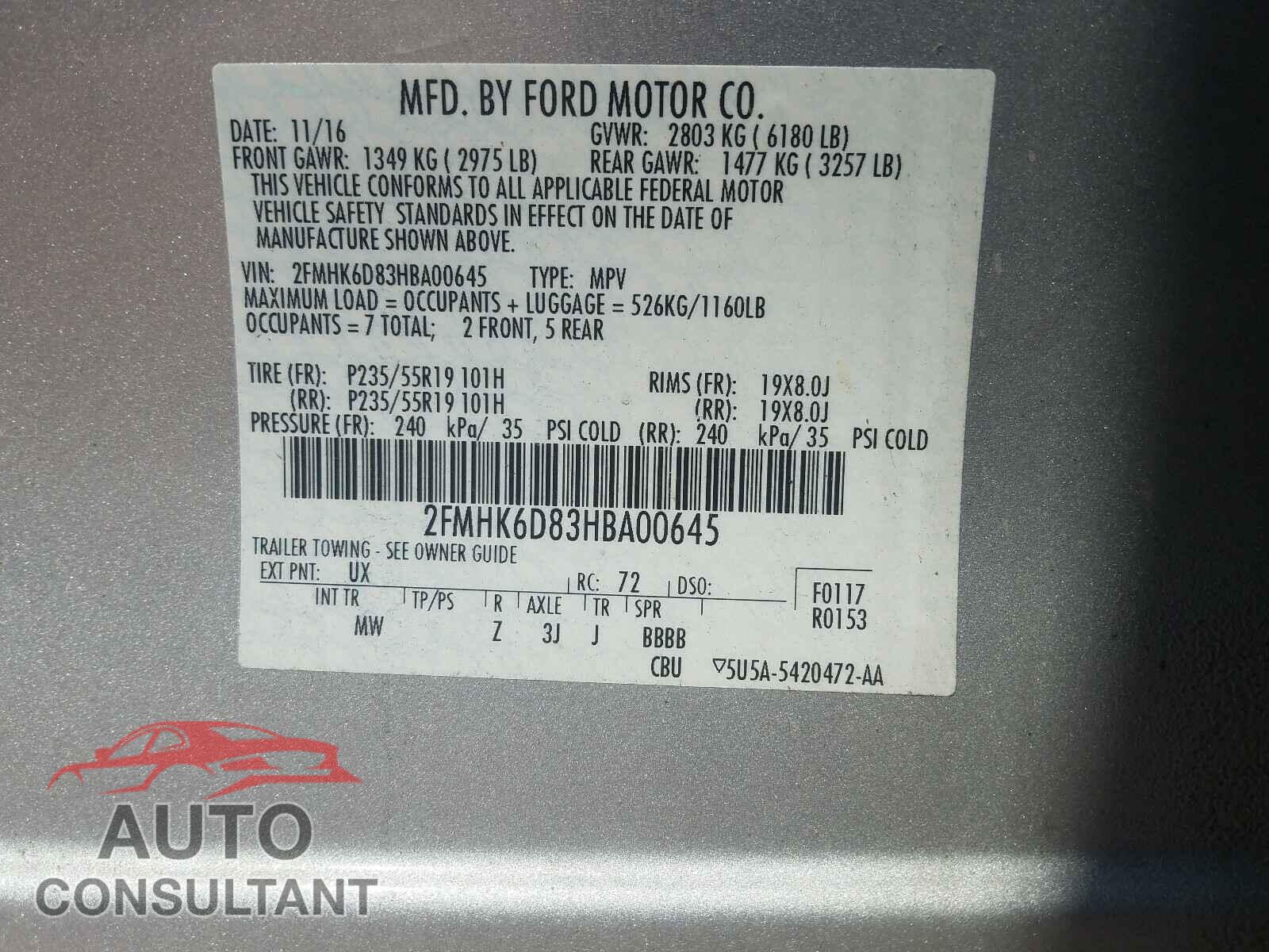 FORD FLEX 2017 - 2FMHK6D83HBA00645