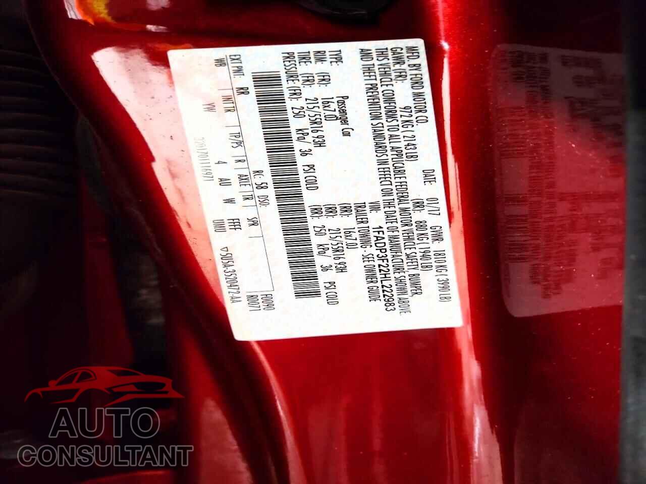 FORD FOCUS 2017 - 1FADP3F22HL222983