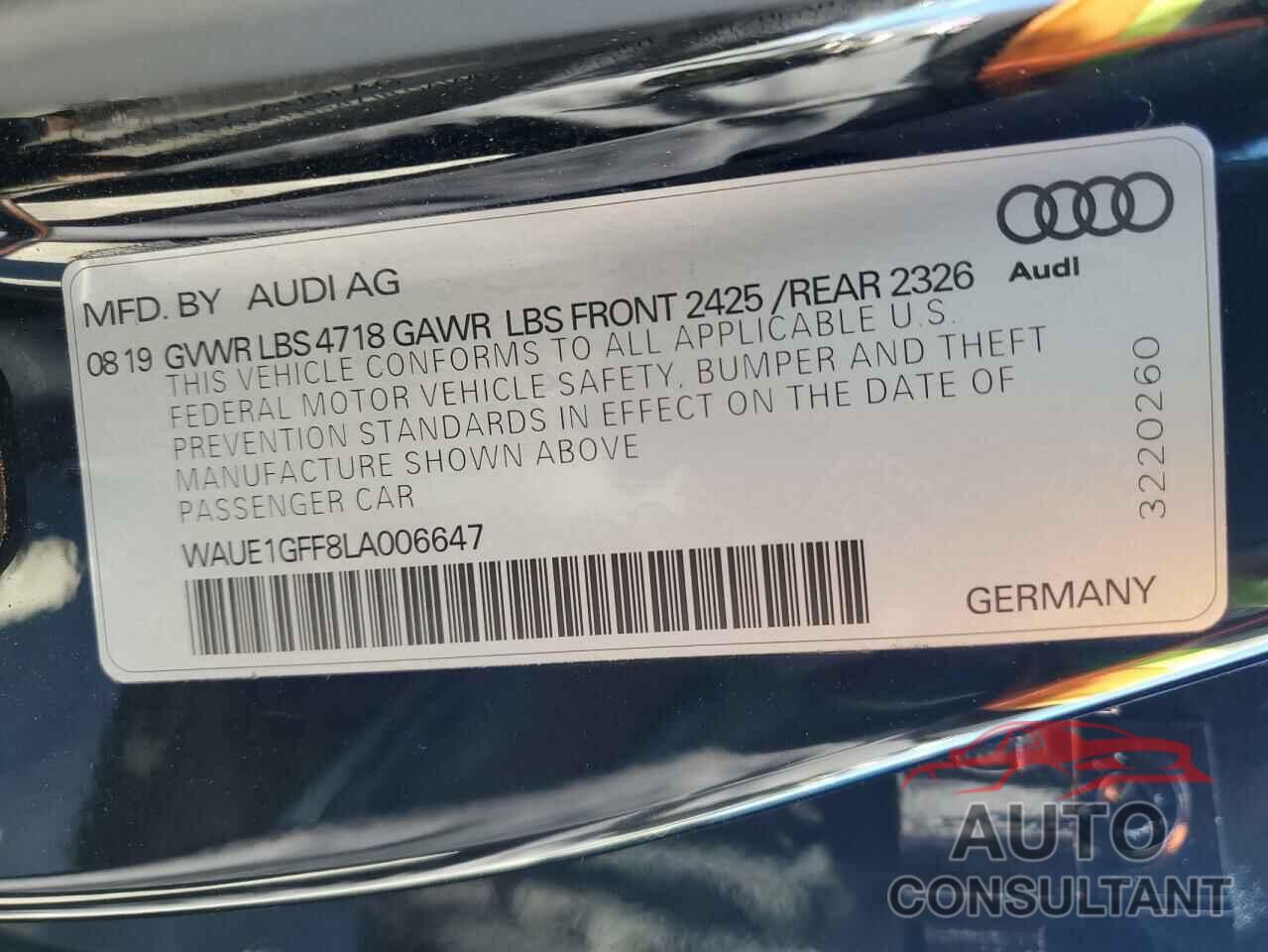AUDI S3 2020 - WAUE1GFF8LA006647