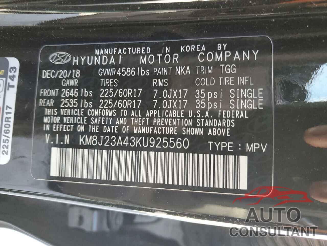 HYUNDAI TUCSON 2019 - KM8J23A43KU925560