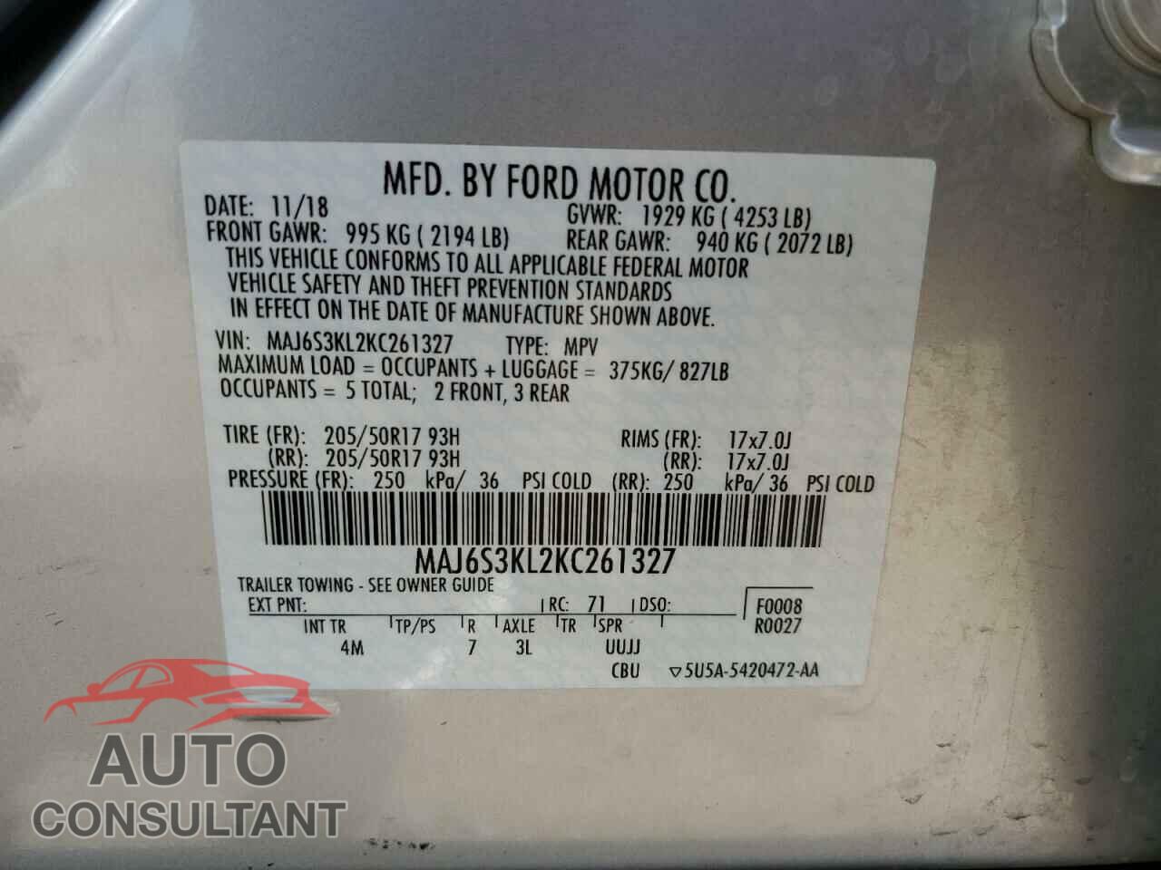 FORD ECOSPORT 2019 - MAJ6S3KL2KC261327