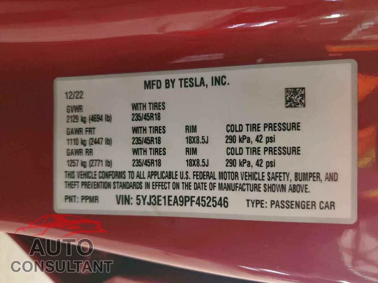 TESLA MODEL 3 2023 - 5YJ3E1EA9PF452546