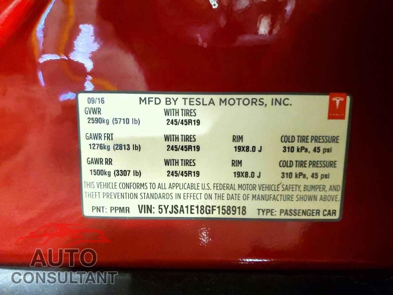 TESLA MODEL S 2016 - 5YJSA1E18GF158918