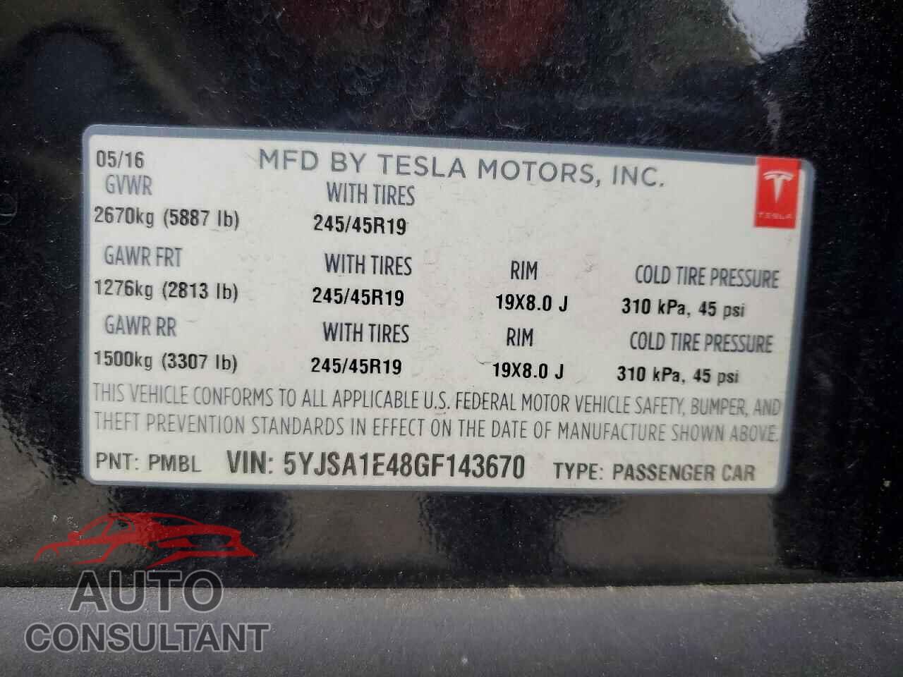 TESLA MODEL S 2016 - 5YJSA1E48GF143670