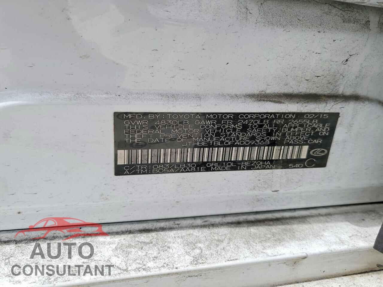 LEXUS GS 2015 - JTHBE1BL0FA009368