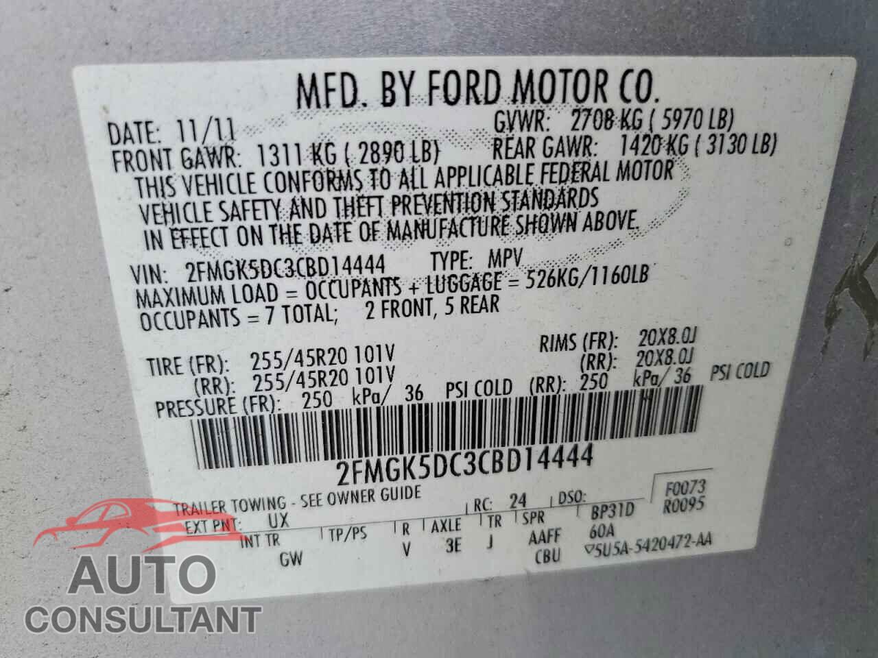 FORD FLEX 2012 - 2FMGK5DC3CBD14444