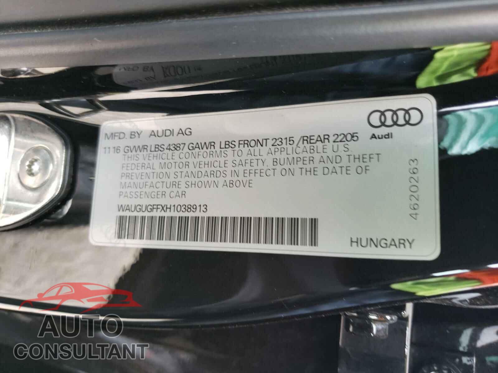 AUDI A3 2017 - WAUGUGFFXH1038913