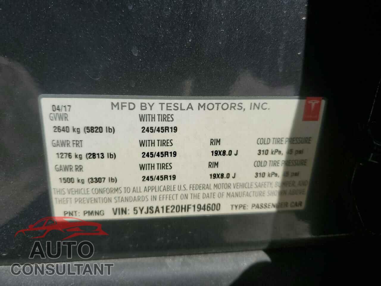 TESLA MODEL S 2017 - 5YJSA1E20HF194600