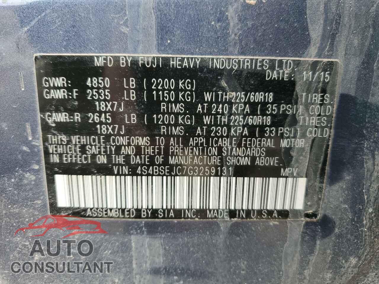 SUBARU OUTBACK 2016 - 4S4BSEJC7G3259131