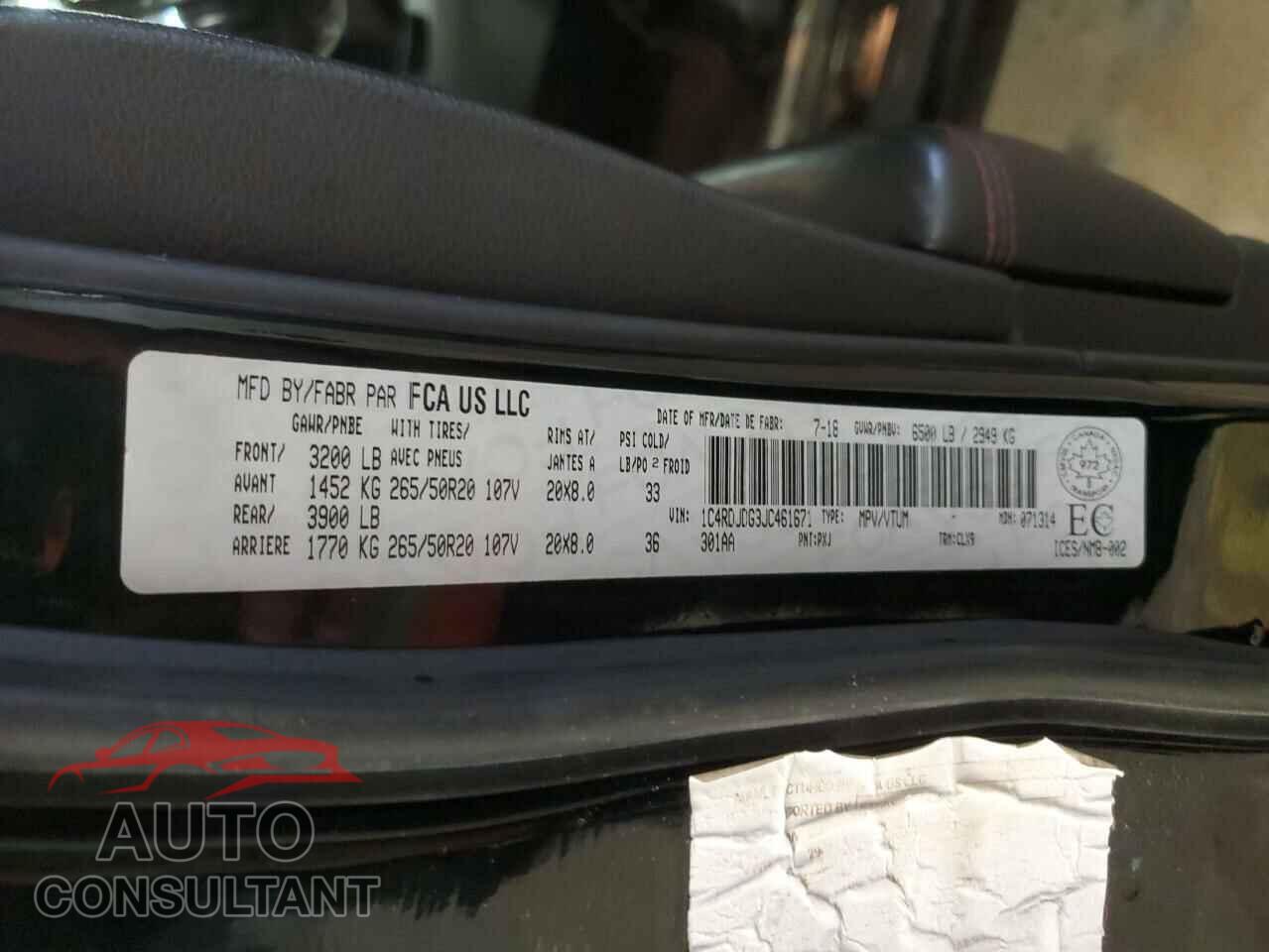 DODGE DURANGO 2018 - 1C4RDJDG3JC461671