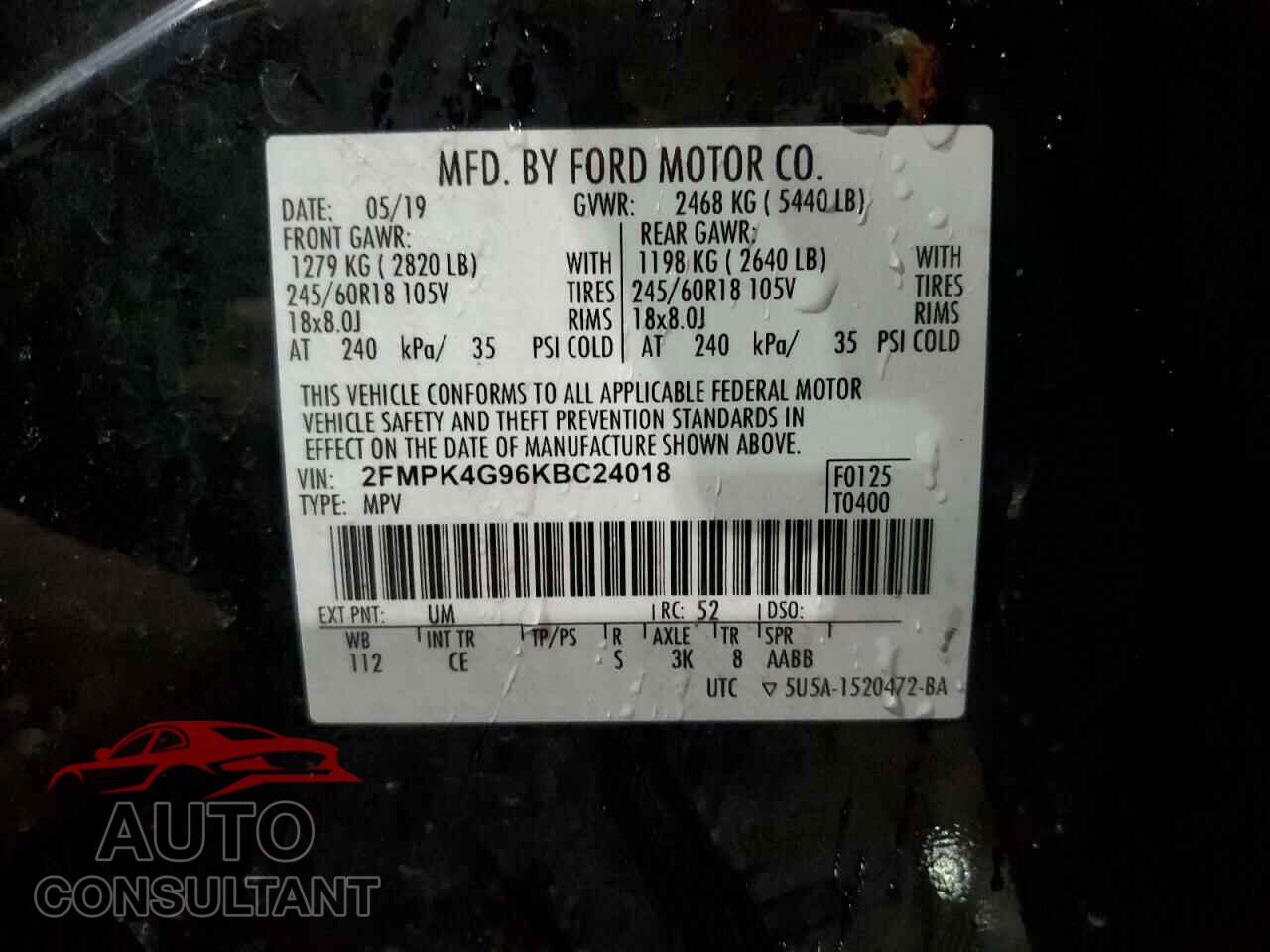 FORD EDGE 2019 - 2FMPK4G96KBC24018