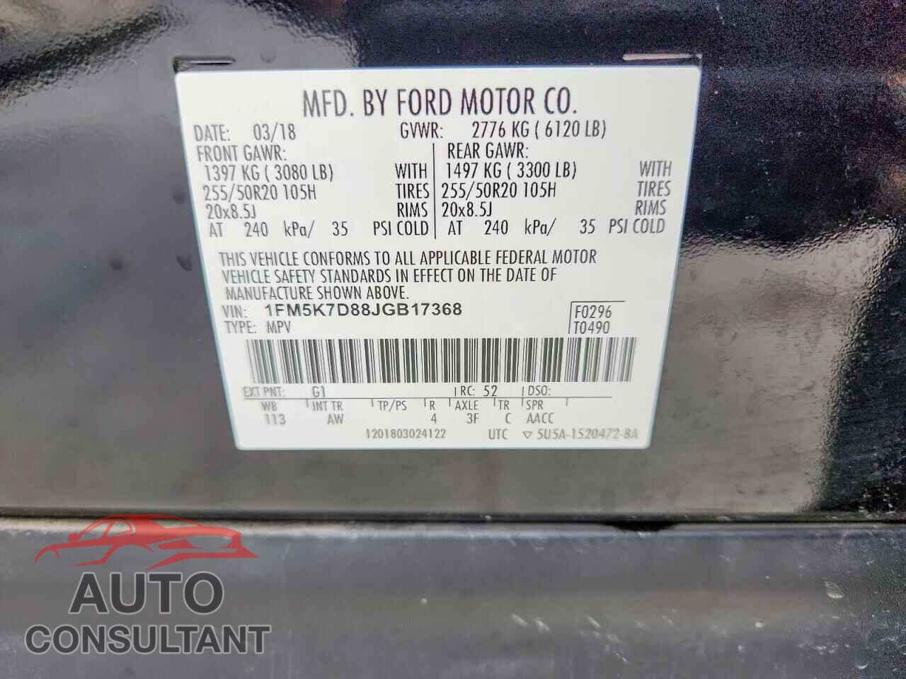 FORD EXPLORER 2018 - 1FM5K7D88JGB17368