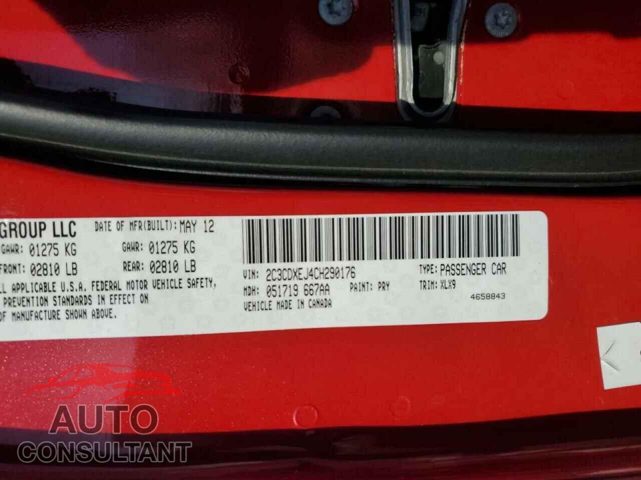 DODGE CHARGER 2012 - 2C3CDXEJ4CH290176
