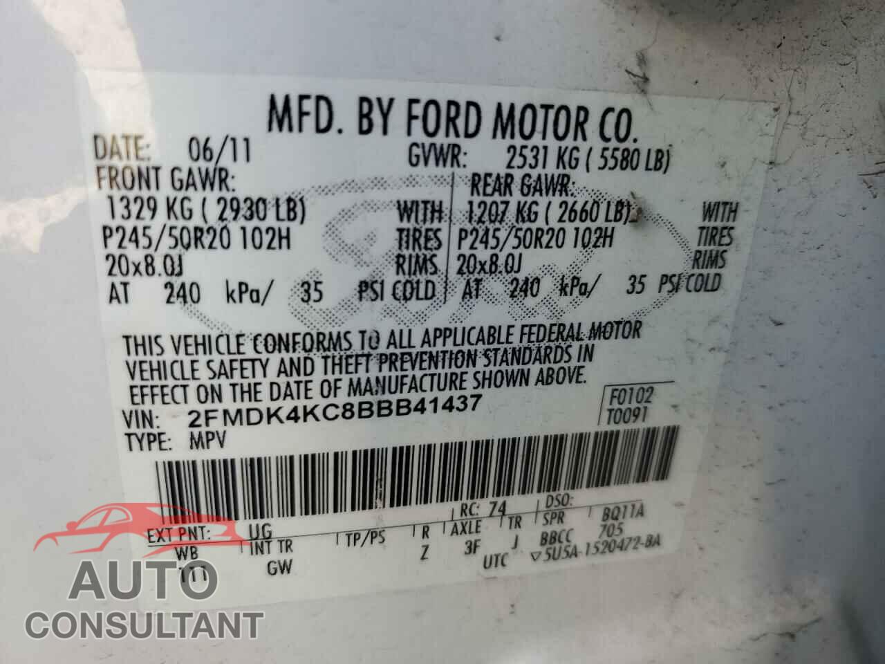 FORD EDGE 2011 - 2FMDK4KC8BBB41437
