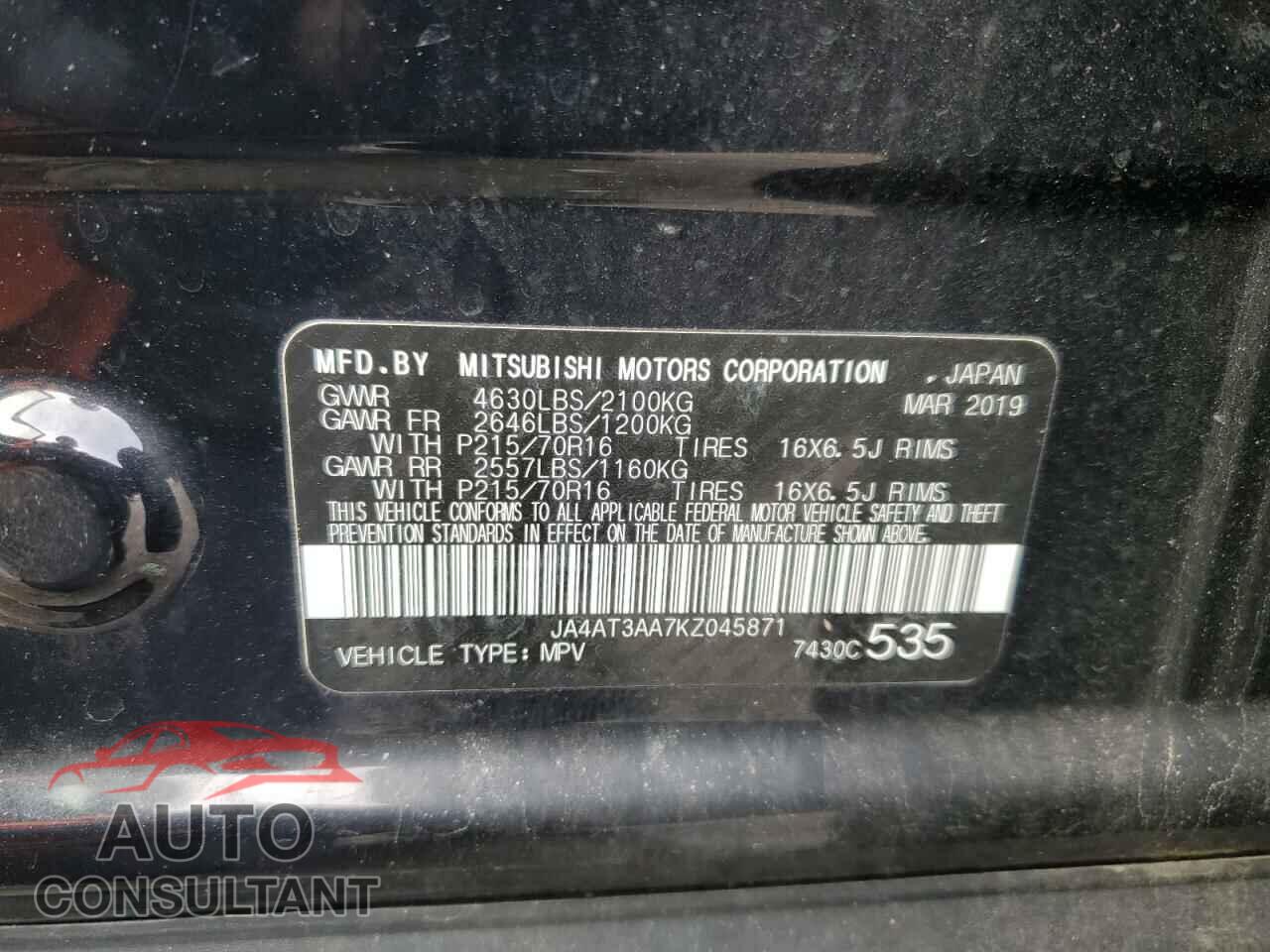 MITSUBISHI ECLIPSE 2019 - JA4AT3AA7KZ045871