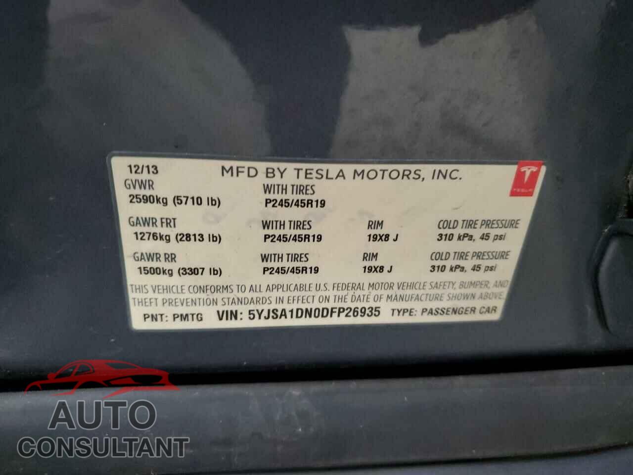 TESLA MODEL S 2013 - 5YJSA1DN0DFP26935