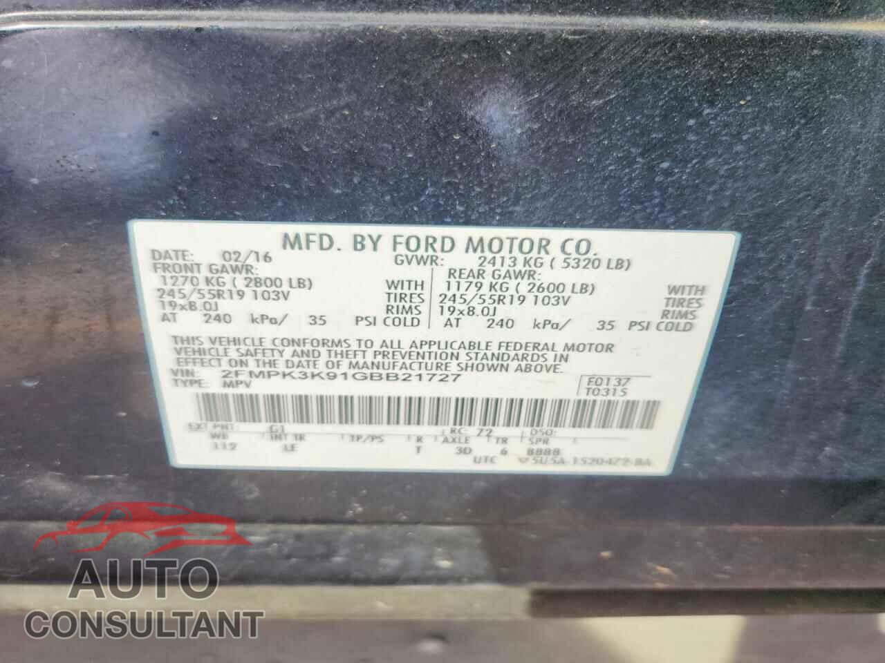 FORD EDGE 2016 - 2FMPK3K91GBB21727