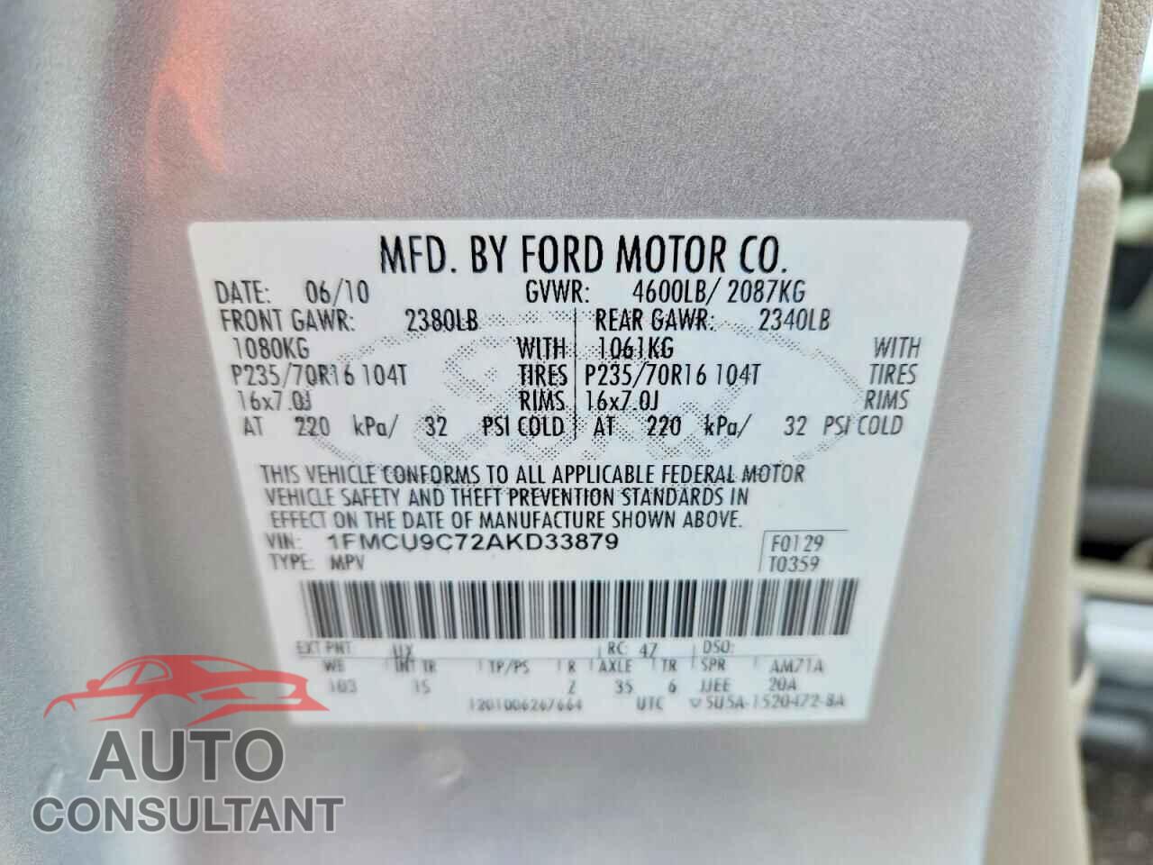 FORD ESCAPE 2010 - 1FMCU9C72AKD33879