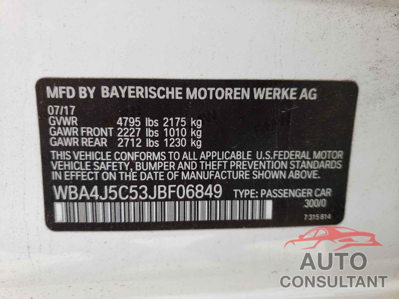 BMW 4 SERIES 2018 - WBA4J5C53JBF06849