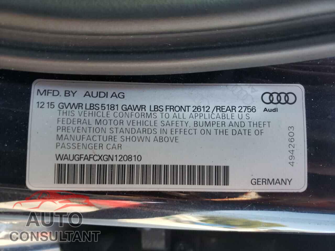 AUDI A6 2016 - WAUGFAFCXGN120810