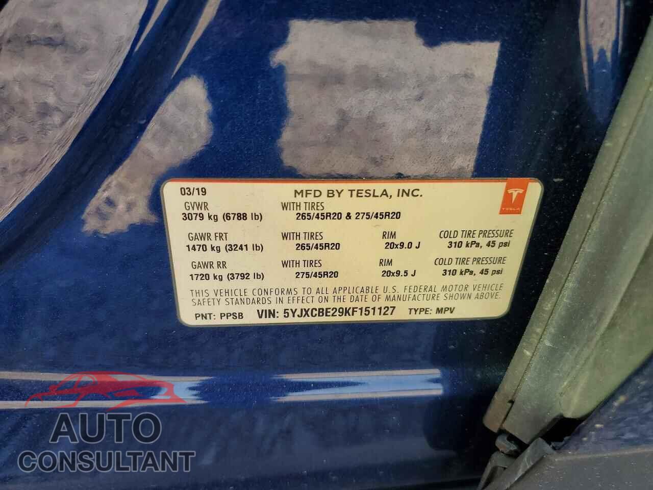 TESLA MODEL X 2019 - 5YJXCBE29KF151127