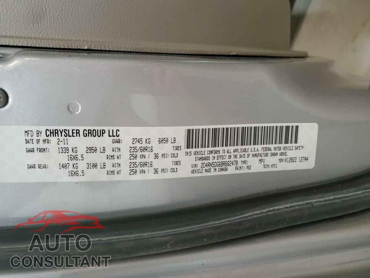 DODGE CARAVAN 2011 - 2D4RN5DG6BR662478