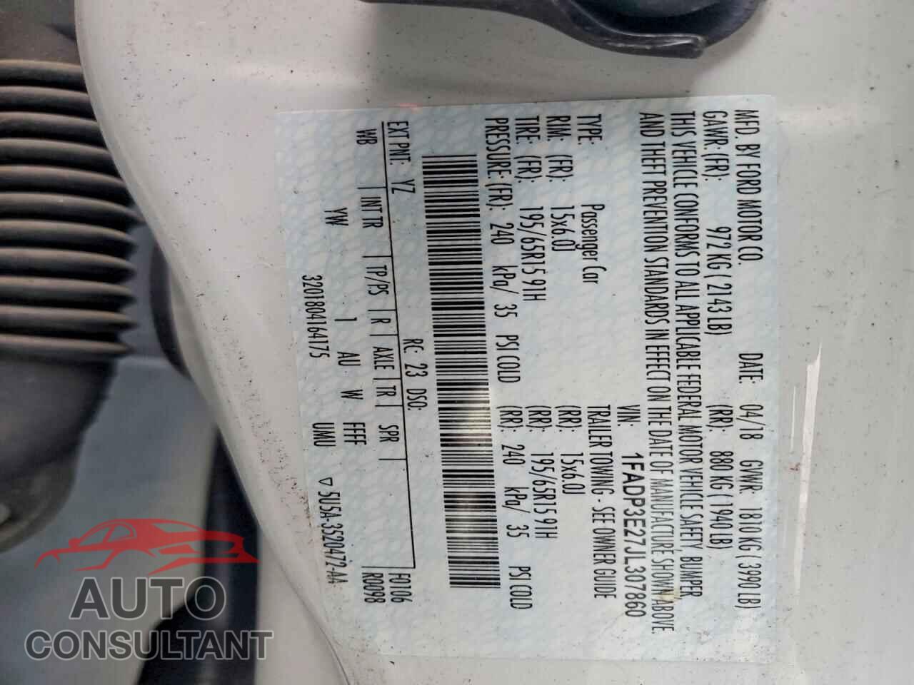 FORD FOCUS 2018 - 1FADP3E27JL307860