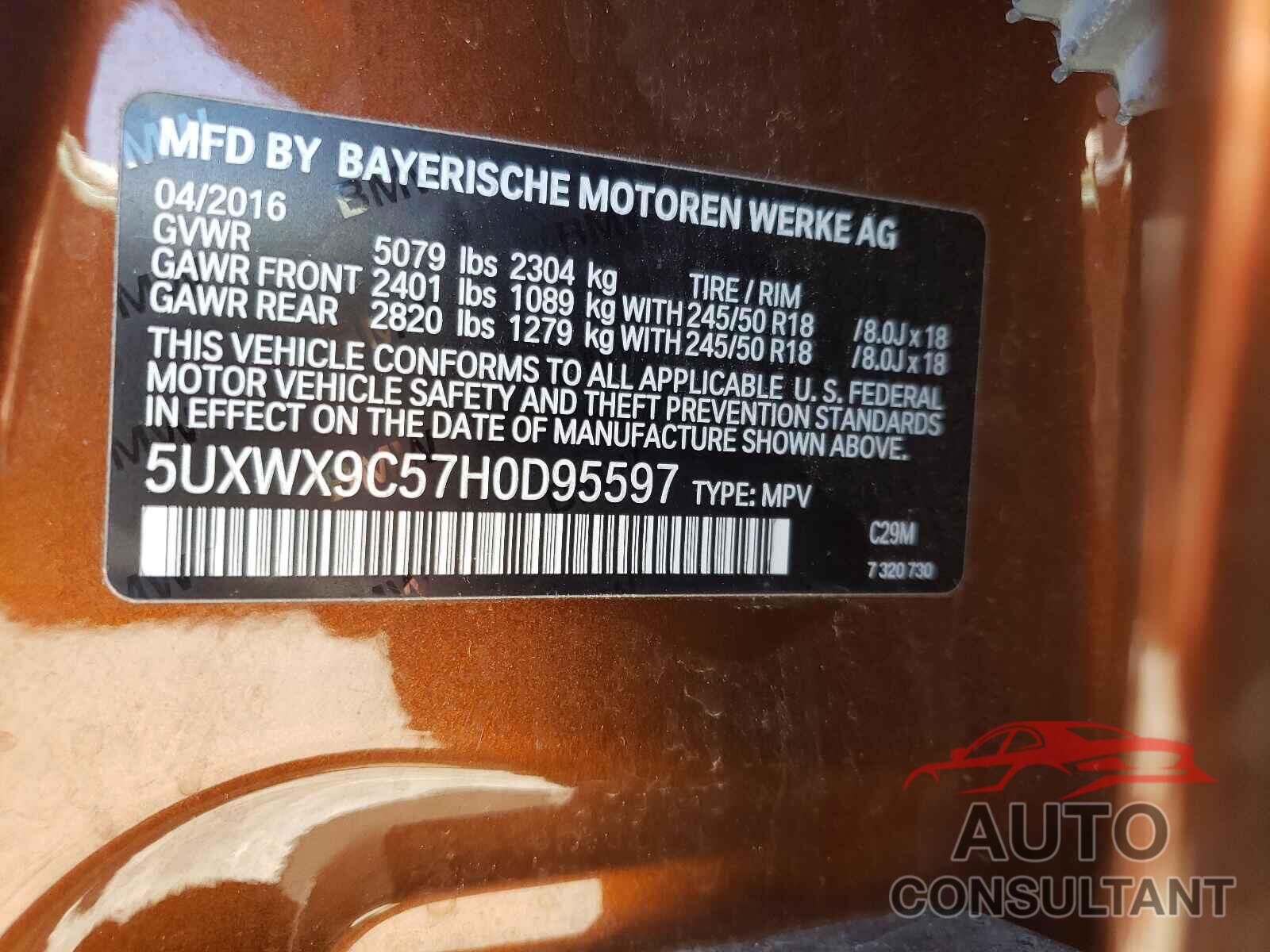 BMW X3 2017 - 5UXWX9C57H0D95597