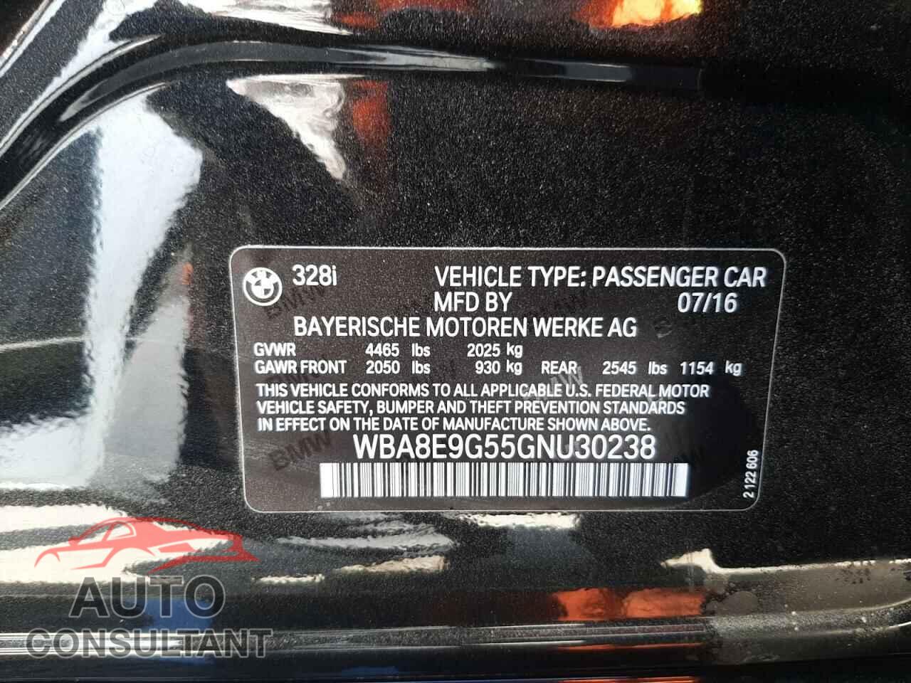 BMW 3 SERIES 2016 - WBA8E9G55GNU30238