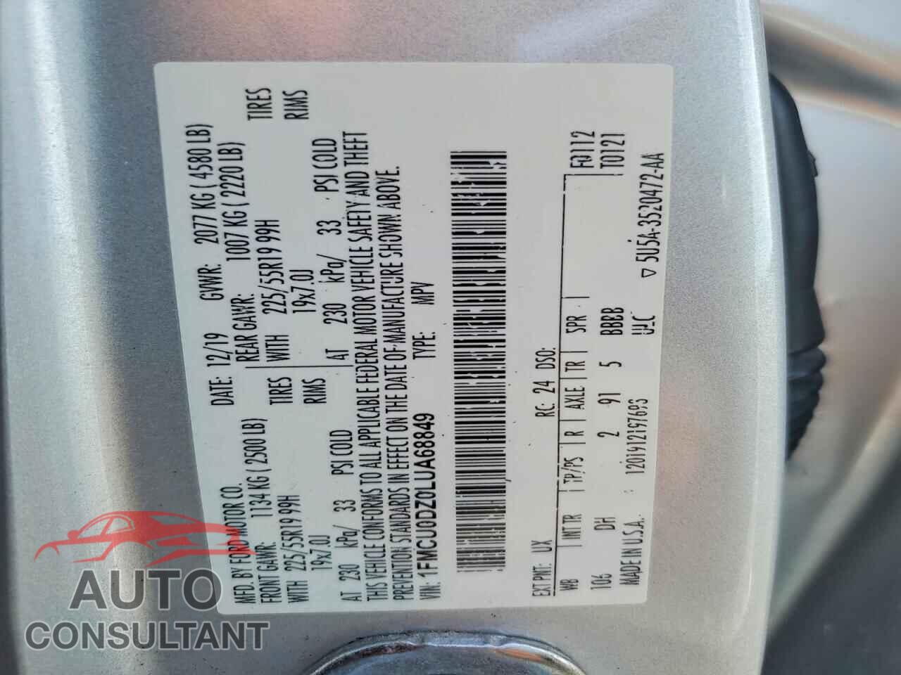FORD ESCAPE 2020 - 1FMCU0DZ0LUA68849
