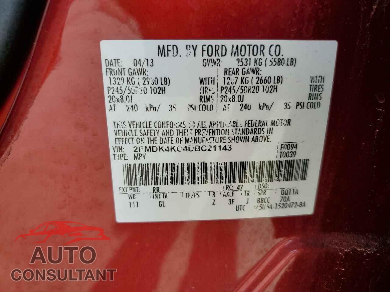 FORD EDGE 2013 - 2FMDK4KC4DBC21143