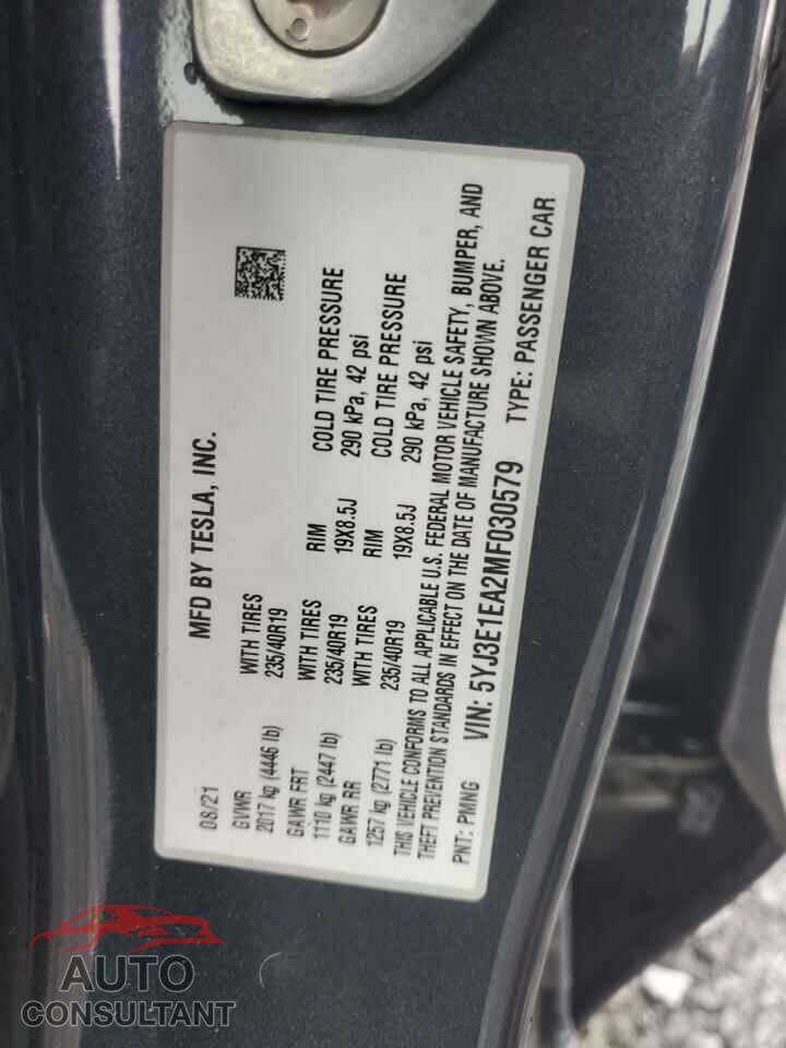 TESLA MODEL 3 2021 - 5YJ3E1EA2MF030579