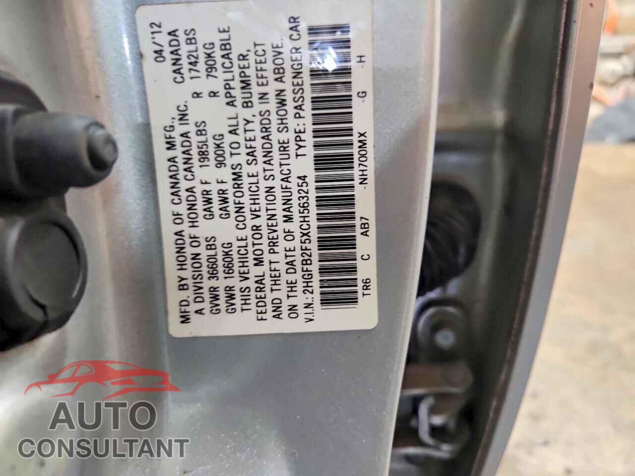 HONDA CIVIC 2012 - 2HGFB2F5XCH563254