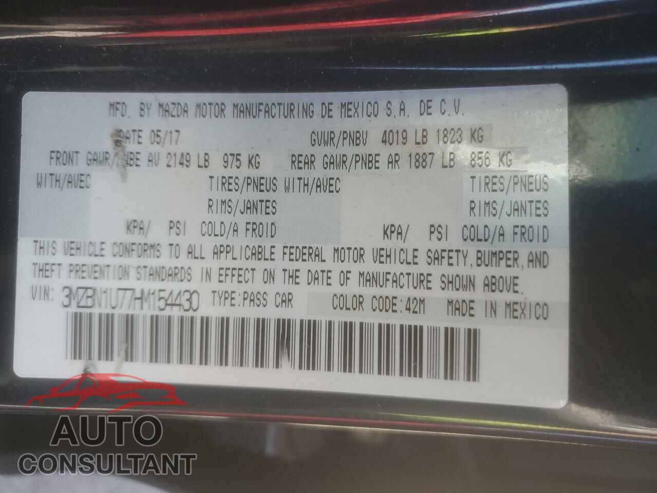 MAZDA 3 2017 - 3MZBN1U77HM154430