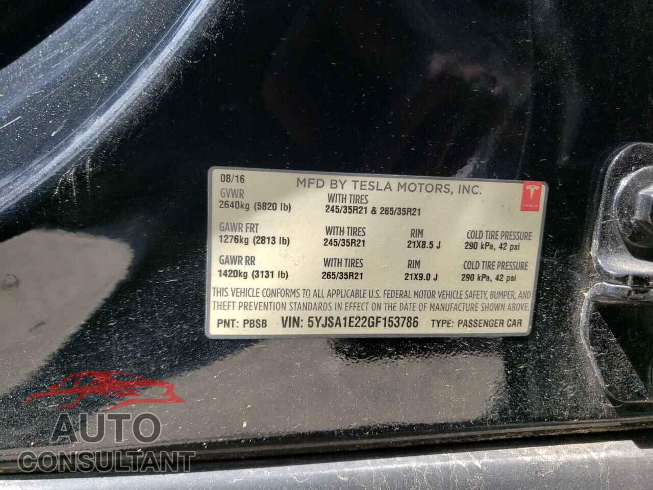 TESLA MODEL S 2016 - 5YJSA1E22GF153786