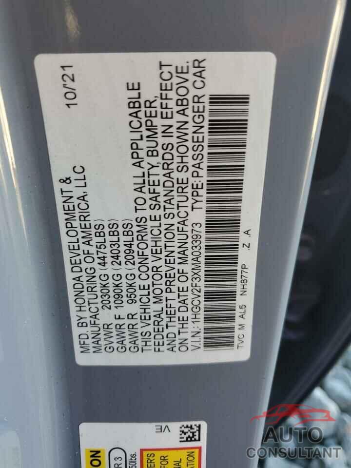 HONDA ACCORD 2021 - 1HGCV2F3XMA033973