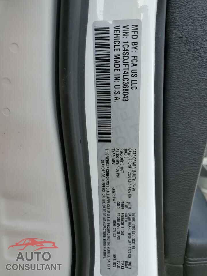 DODGE DURANGO 2020 - 1C4SDJFT4LC368043