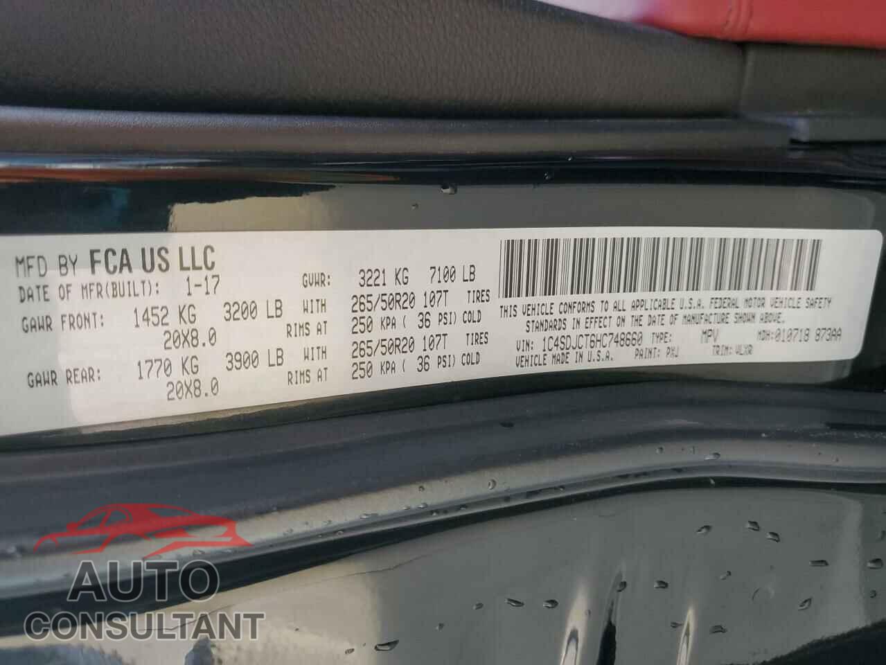 DODGE DURANGO 2017 - 1C4SDJCT6HC748660