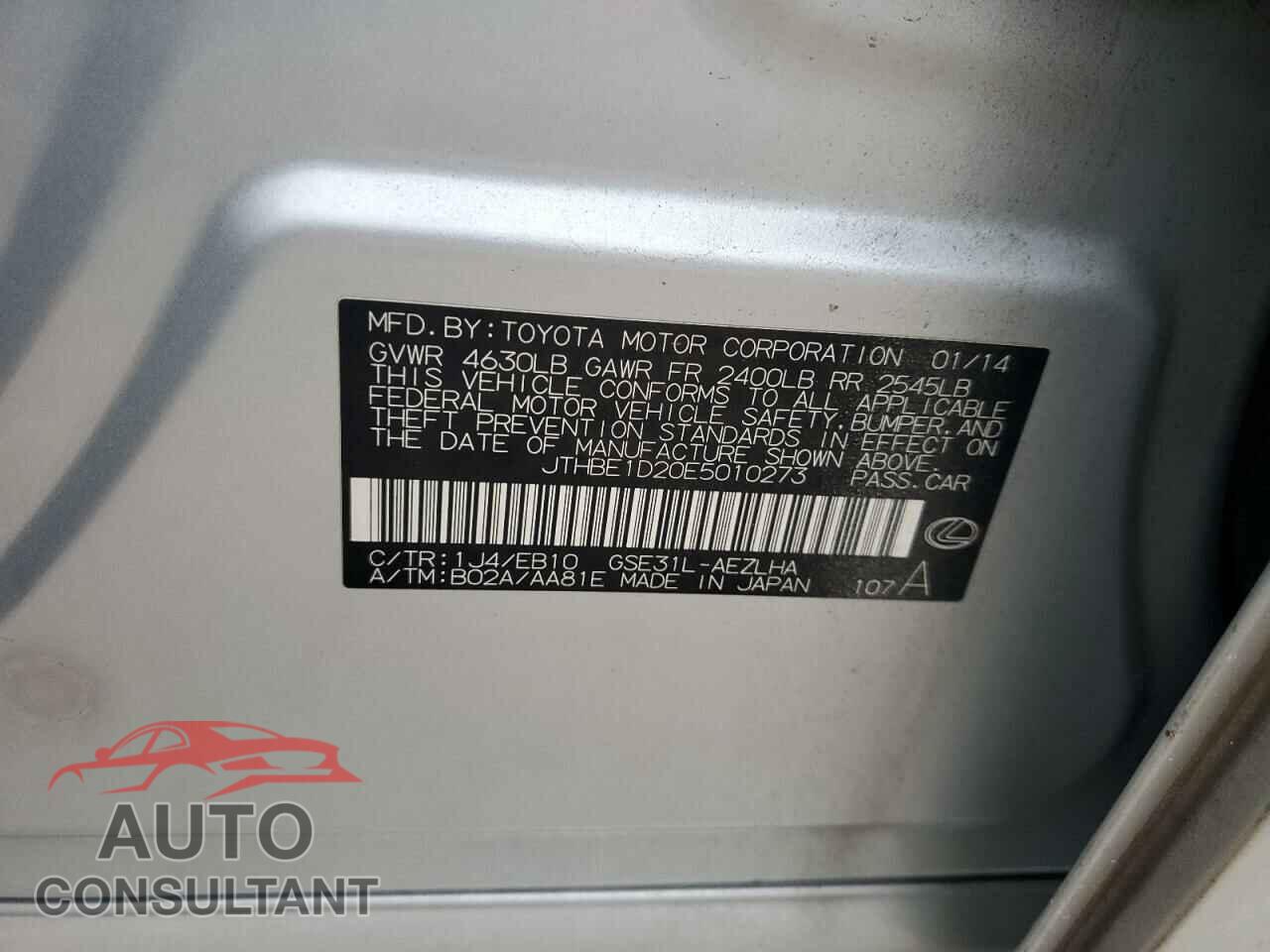 LEXUS IS 2014 - JTHBE1D20E5010273