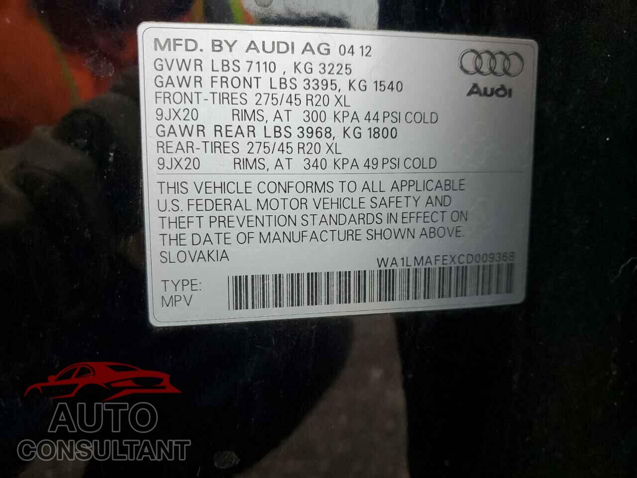 AUDI Q7 2012 - WA1LMAFEXCD009368