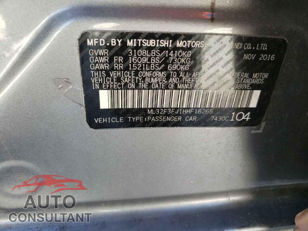 MITSUBISHI MIRAGE 2017 - ML32F3FJ1HHF16265