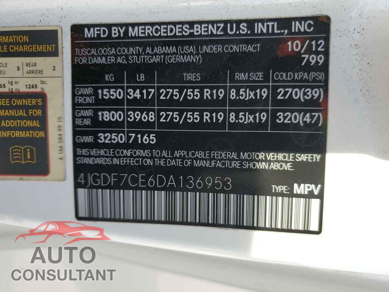 MERCEDES-BENZ GL-CLASS 2013 - 4JGDF7CE6DA136953