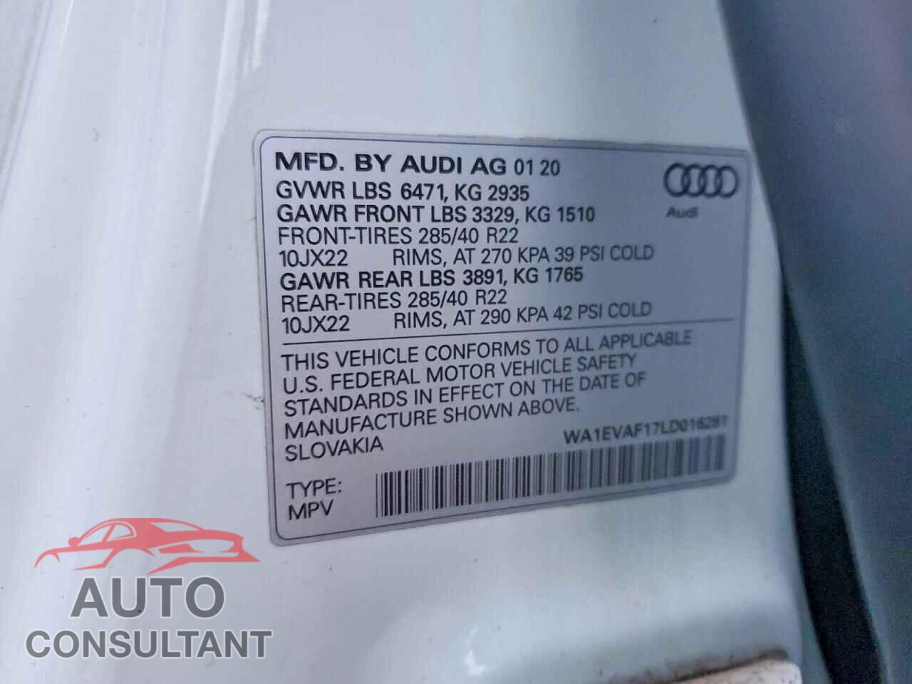 AUDI Q8 2020 - WA1EVAF17LD016281