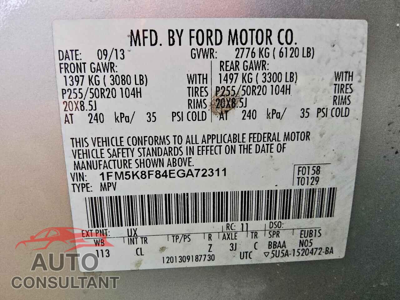 FORD EXPLORER 2014 - 1FM5K8F84EGA72311