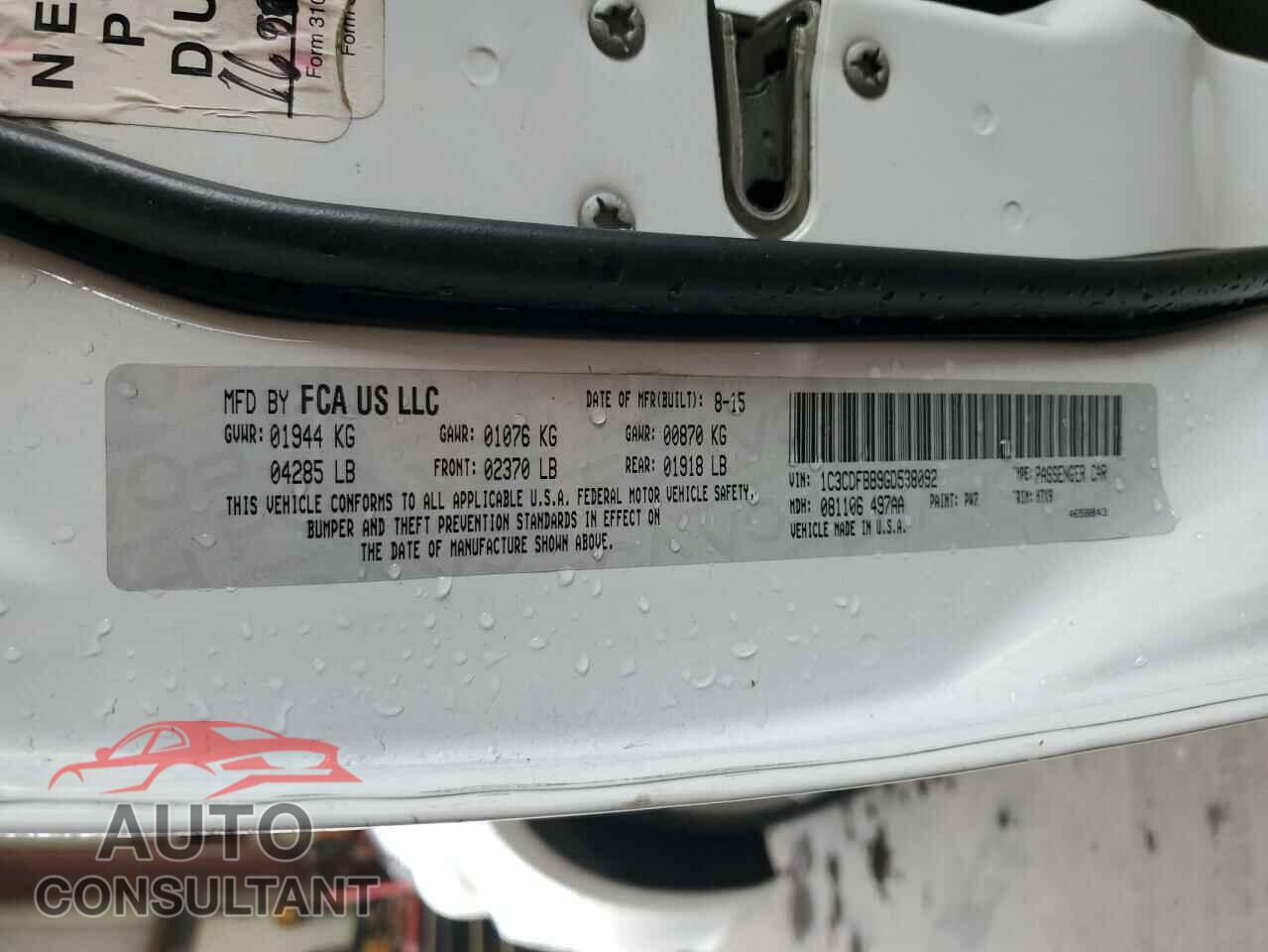 DODGE DART 2016 - 1C3CDFBB9GD538092