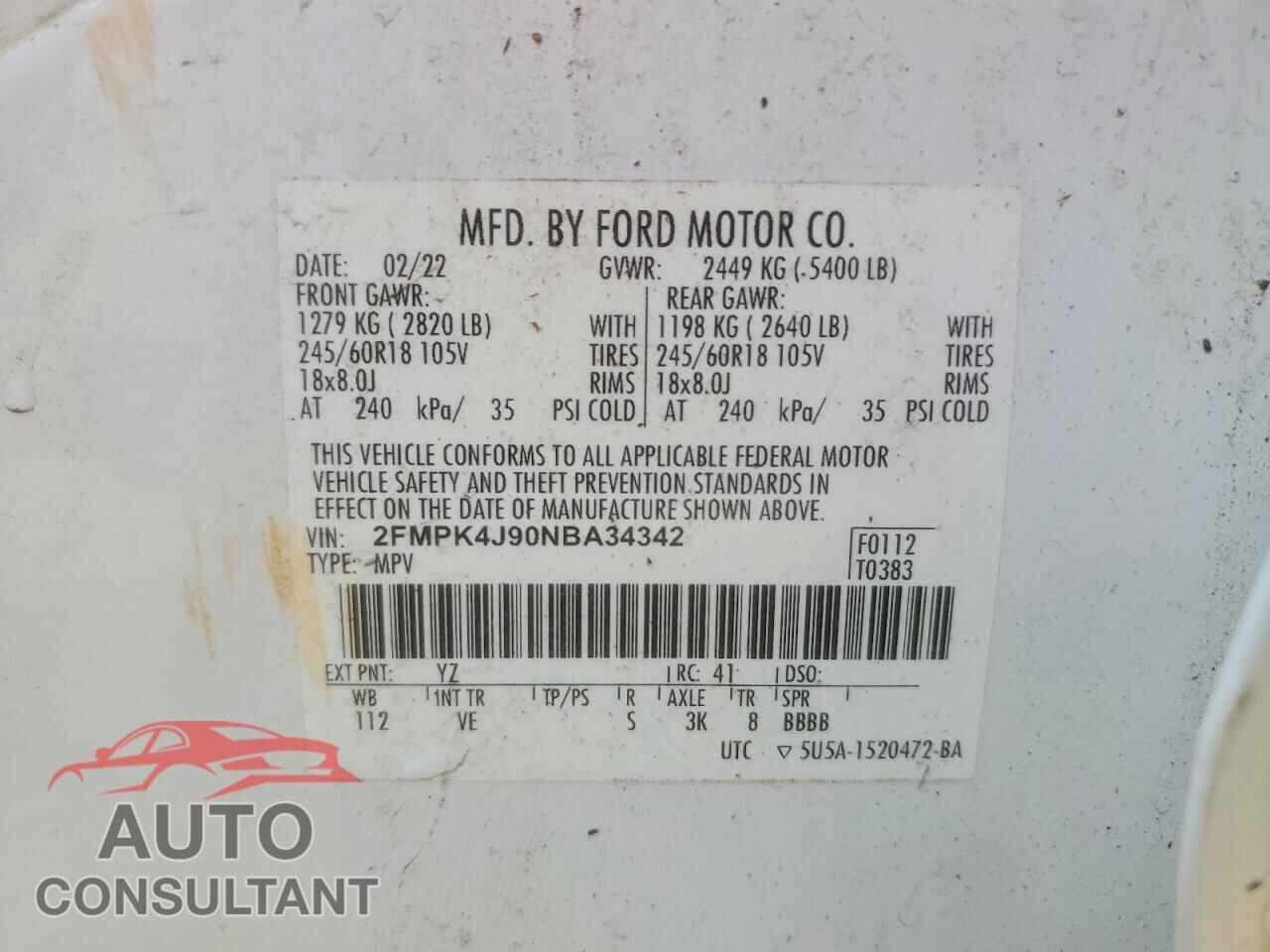 FORD EDGE 2022 - 2FMPK4J90NBA34342